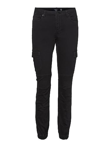 VERO MODA Damen Jeans Hose Stretch Denim Jogger Pants Cargo Stoffhose VMIVY, Farben:Schwarz, Größe:M / 30L, Beinlänge:L30 von VERO MODA