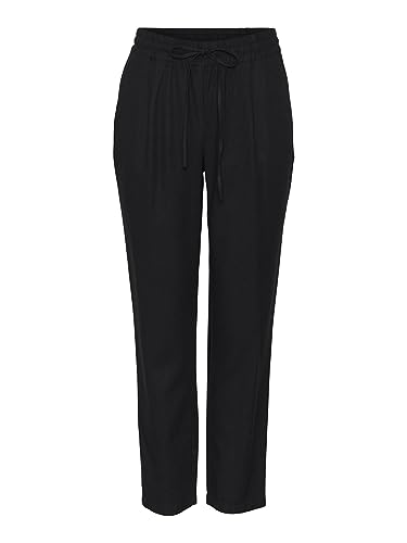 VERO MODA Damen Legere Leinen Stoffhose Casual Schlupfhose Lockere Ankle Pants, Farben:Schwarz, Größe:L von VERO MODA