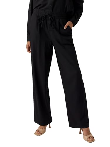 VERO MODA Damen Leinenhose VMJesmilo Wide Damenhose mit weitem Bein 10287363 Black L von VERO MODA