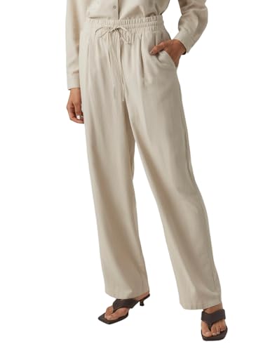 VERO MODA Damen Leinenhose VMJesmilo Wide Damenhose mit weitem Bein 10287363 Silver Lining L von VERO MODA