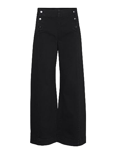 VERO MODA Damen VMKAYLA HR Wide Button Jeans VI185 Jeanshose, Black Denim, X-Small von VERO MODA