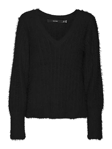 VERO MODA Damen VMLAPOILU LS V-Neck Boo Pullover, Black, M von VERO MODA