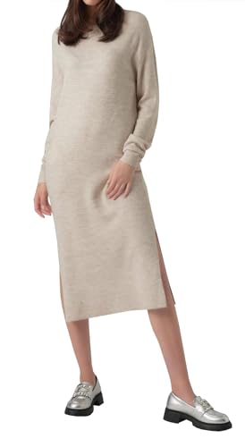 VERO MODA Damen Maxi Strickkleid VMLefile gestricktes Damenkleid mit Seitenschlitz 10291689 Birch W. Melange L von VERO MODA