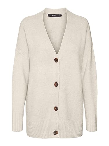 VERO MODA Damen VMLEFILE LS Oversize Boxy Cardigan NOOS Strickjacke, Birch/Detail:W. Melange, L von VERO MODA