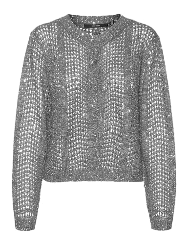 VERO MODA Damen VMLEILANI New LS O-Neck Cardigan Strickjacke, Griffin/Detail:W. Silver Sequins, Medium von VERO MODA