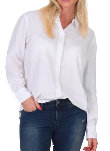 VERO MODA Damen Langarm Leinen Bluse VMLinn Leinenhemd mit Kragen 10305085 Snow White XXL von VERO MODA