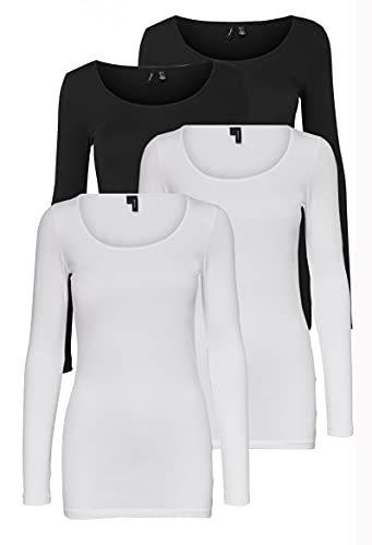 VERO MODA Damen VMMAXI My LS Soft Long U-Neck 4 Pack, Black/Black + Bright White + B, XL von VERO MODA