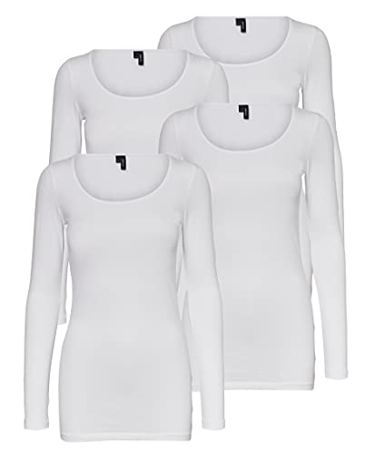 VERO MODA Damen VMMAXI My LS Soft Long U-Neck 4 Pack, Bright White/Bright White + BR, M von VERO MODA