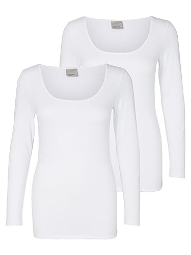 VERO MODA Damen VMMAXI My LS Soft Long U-Neck GA 2 PCK Longsleeve, Bright White 2, M von VERO MODA