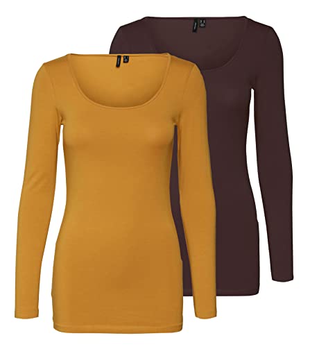 VERO MODA Damen VMMAXI My LS Soft Long U-Neck GA 2P, Chai Tea/Coffee Bean, XS von VERO MODA