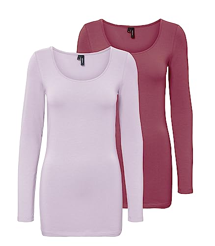 VERO MODA Damen VMMAXI My LS Soft Long U-Neck GA 2P, Lavender Fog/Hawthorn Rose, XS von VERO MODA