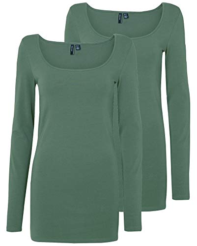 VERO MODA Damen VMMAXI My LS Soft Long U-Neck GA 2er Pack 10167784, Laurel Wreath/Laurel Wreath, XS von VERO MODA