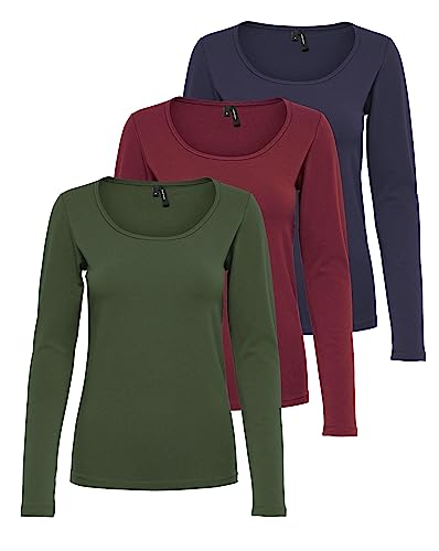 VERO MODA Damen VMMAXI My LS Soft UNECK NOOS 3-Pack, Night Sky/Port Royale & Rifle, L von VERO MODA