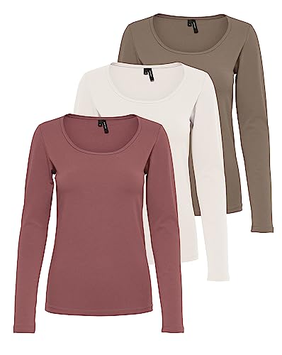 VERO MODA Damen VMMAXI My LS Soft UNECK NOOS 3-Pack, Walnut/Rose Brown & MARSHMALLO, L von VERO MODA