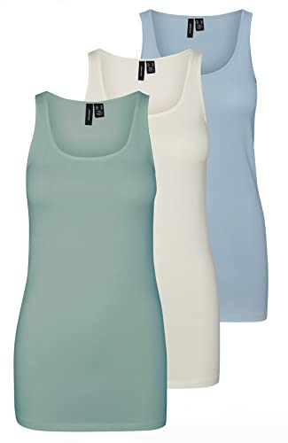 VERO MODA Damen VMMAXI My Soft Long Tank TOP GA 3P, Jadeite/Blue Fog & Snow White, XL von VERO MODA