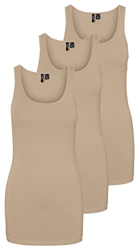 VERO MODA Damen VMMAXI My Soft Long Tank TOP GA 3P 10229554, Beige (3X Nomad), L von VERO MODA