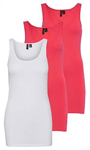 VERO MODA Damen VMMAXI My Soft Long Tank TOP GA 3P 10229554, Bright White/Honeysuckle + HON, S von VERO MODA