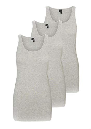 VERO MODA Damen VMMAXI My Soft Long Tank TOP GA 3P 10229554, Grau (3X Light Grey Melange), S von VERO MODA