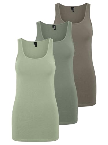 VERO MODA Damen VMMAXI My Soft Long Tank TOP GA 3PACK, Sea Spray, Reseda, Walnut, M von VERO MODA