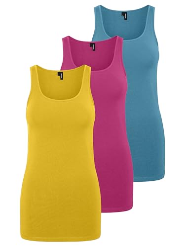 VERO MODA Damen VMMAXI My Soft Long Tank TOP GA 3PACK Bumblebee, Cabaret, Caneel BayXL von VERO MODA
