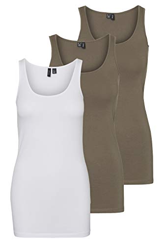 VERO MODA Damen VMMAXI My Soft Long Tank TOP GA 3er Pack 10229554, Bright White/Bungee Cord & BUN, XS von VERO MODA