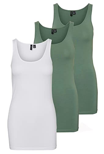 VERO MODA Damen VMMAXI My Soft Long Tank TOP GA 3er Pack 10229554, Bright White/Laurel Wreath & L, L von VERO MODA