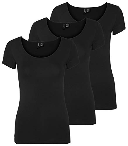 VERO MODA Damen VMMAXI My Soft SS U-Neck GA 3PACK 10247489, Black/Black & Black, XXL von VERO MODA