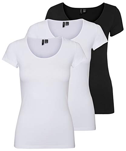 VERO MODA Damen VMMAXI My Soft SS U-Neck GA 3PACK 10247489, Black/Bright White & Bright WH, XL von VERO MODA