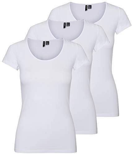 VERO MODA Damen VMMAXI My Soft SS U-Neck GA 3PACK 10247489, Bright White/Bright White & BR, L von VERO MODA