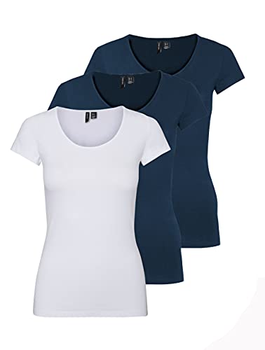 VERO MODA Damen VMMAXI My Soft SS U-Neck GA 3PACK 10247489, Insignia Blue/Insignia Blue &, L von VERO MODA