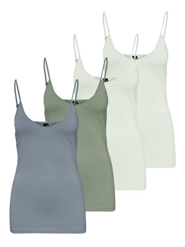 VERO MODA Damen VMMAXI My Soft V Singlet GA 4PACK, 2X Lightest Sky, Hedge Green, Citadel, XS von VERO MODA