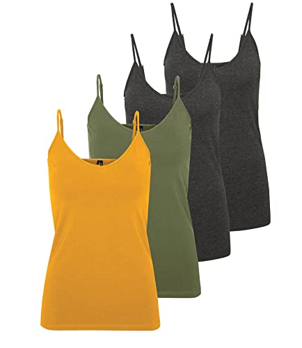 VERO MODA Damen VMMAXI My Soft V Singlet GA 4PACK, 2X Dark Grey Melange, Dusty Olive, Mango Mojito, L von VERO MODA