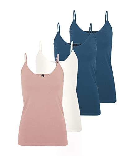 VERO MODA Damen VMMAXI My Soft V Singlet GA 4PACK, Insignia Blue/Insignia Blue &, S von VERO MODA