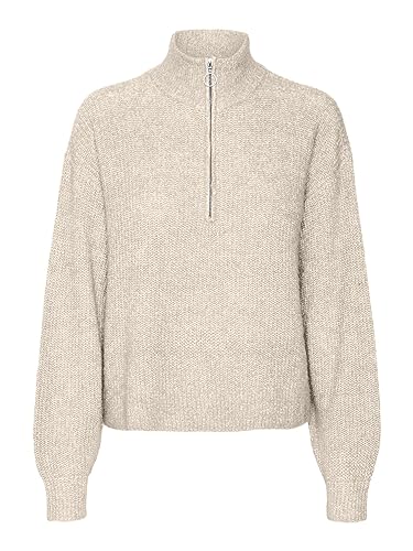 VERO MODA Damen VMMILI LS Zipper GA Boo Pullover, Birch/Detail:W. Melange, XL von VERO MODA