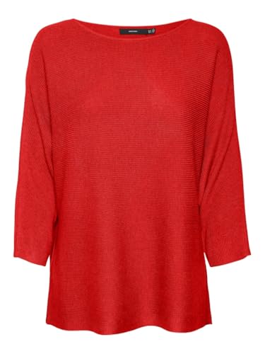 VERO MODA Damen VMNORA 3/4 Boatneck Blouse NOOS Pullover, Fiery Red,M von VERO MODA