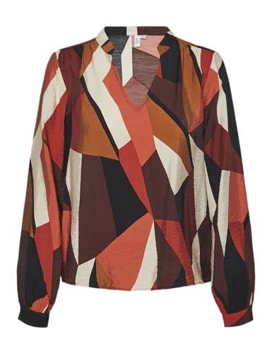 VERO MODA Damen VMRIANA L/S V-Neck TOP WVN BTQ GA Langarmshirt, Fired Brick/AOP:Riana, Large von VERO MODA