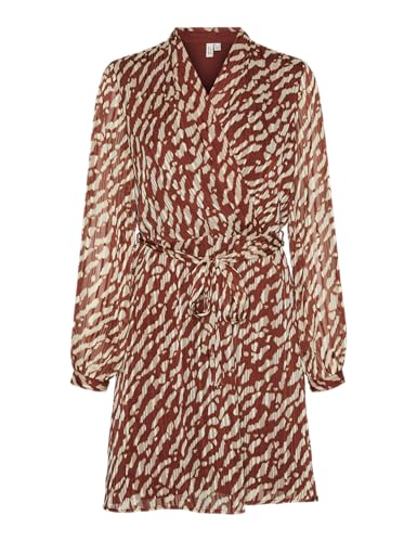 VERO MODA Damen VMRIE L/S ABK WRAP Dress WVN BTQ GA Wickelkleid, Fired Brick/AOP:RIE, S von VERO MODA