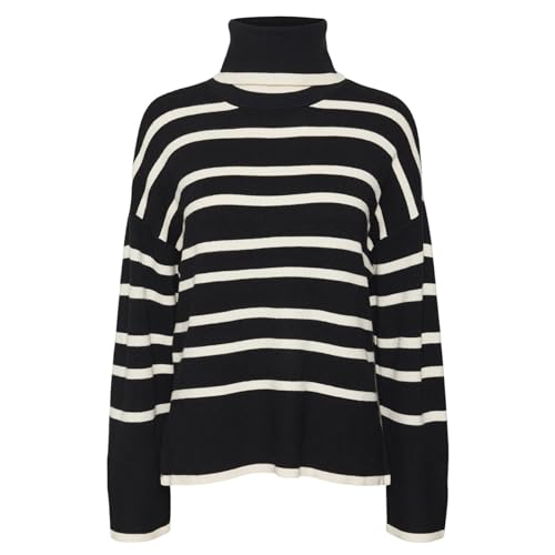 VERO MODA Damen VMSABA LS Rollneck GA NOOS Pullover, Black/Stripes:Birch, M von VERO MODA