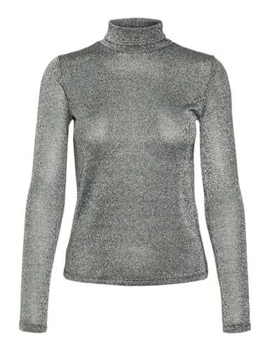 VERO MODA Damen VMSARAH ALBERTE LS Rollneck TOP JRS NOOS Langarmshirt, Black/Detail:Silver Lurex, Small von VERO MODA
