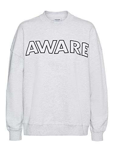 VERO MODA Damen VMTORI LS O-Neck Long VMA Sweatshirt, Light Grey Melange/Print:Aware Logo White, L von VERO MODA