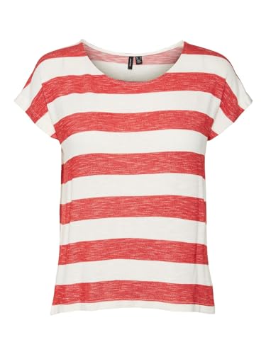 VERO MODA Damen VMWIDE Stripe S/L GA JRS Top, Cayenne/Stripes:Snow White, M von VERO MODA