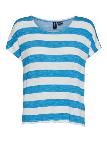 VERO MODA Damen VMWIDE Stripe S/L GA JRS Top, Ibiza Blue/Stripes:Snow White, M von VERO MODA