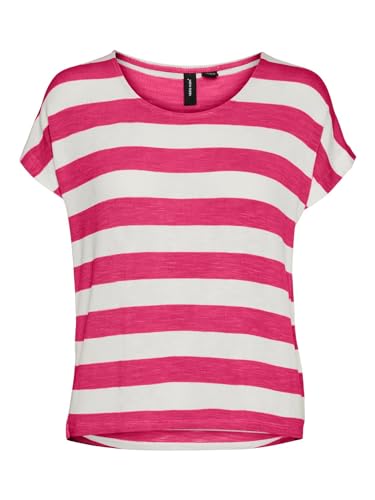 VERO MODA Damen VMWIDE Stripe S/L GA JRS Top, Raspberry Sorbet/Stripes:Snow White, Large von VERO MODA