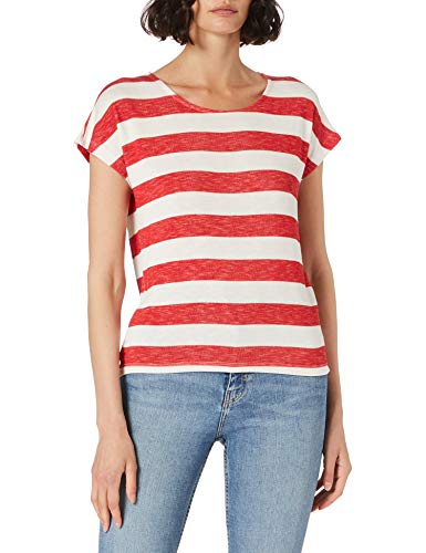 Vero Moda Damen VMWIDE Stripe S/L TOP GA NOOS T-Shirt, Goji Berry/Stripes:Snow White, S von VERO MODA