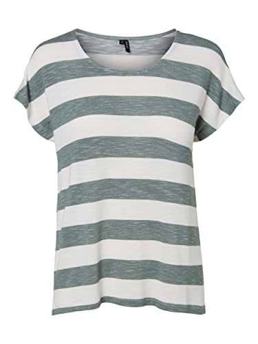 Vero Moda Damen Vmwide Stripe S/L Top Ga Noos T-Shirt, Laurel Wreath/Stripes:Snow White, XL von VERO MODA