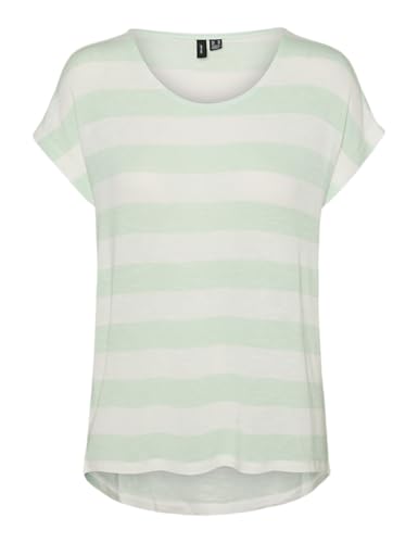 VERO MODA Damen VMWIDE Stripe SL TOP GA JRS NOOS T-Shirt, Birds Egg Green/Stripes:Snow White, X-Small von VERO MODA