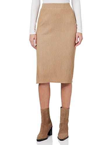 VERO MODA Damen VMWILLOW Below Knee Rib Skirt GA Rippstrick-Rock, Tigers Eye/Stripes:W. Birch, L von VERO MODA