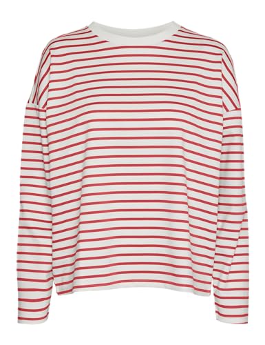 VERO MODA Damen Vmabby Ls O-Neck Top JRS Noos Langarm-Shirt, Snow White/Stripes:Cayenne, Small von VERO MODA