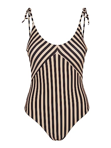 VERO MODA Damen Vmanju Swimsuit Badeanzug, Black/Stripes:Irish Cream, S EU von VERO MODA