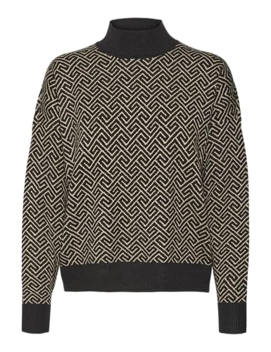 VERO MODA Damen VMARIA Art Batwing Highneck Pullover GA Strickpullover, Black/Detail:W. Silver Mink Grafic Print, M von VERO MODA